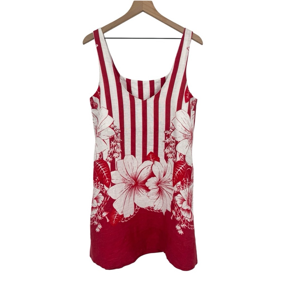 Farm Rio Red Floral Stripe Linen Mini Mini Dress Medium Pockets Botanical Boho - Picture 8 of 13